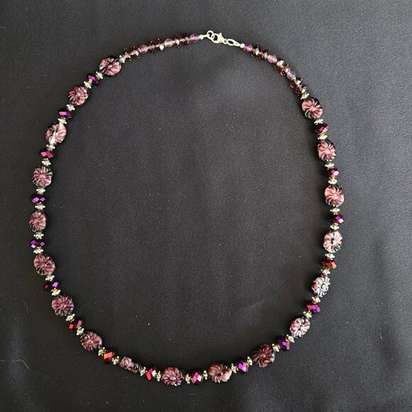 Hand Crafted Carved Amethyst Fluorite Necklace and Bracelet Ensemble - Picture 2 of 12